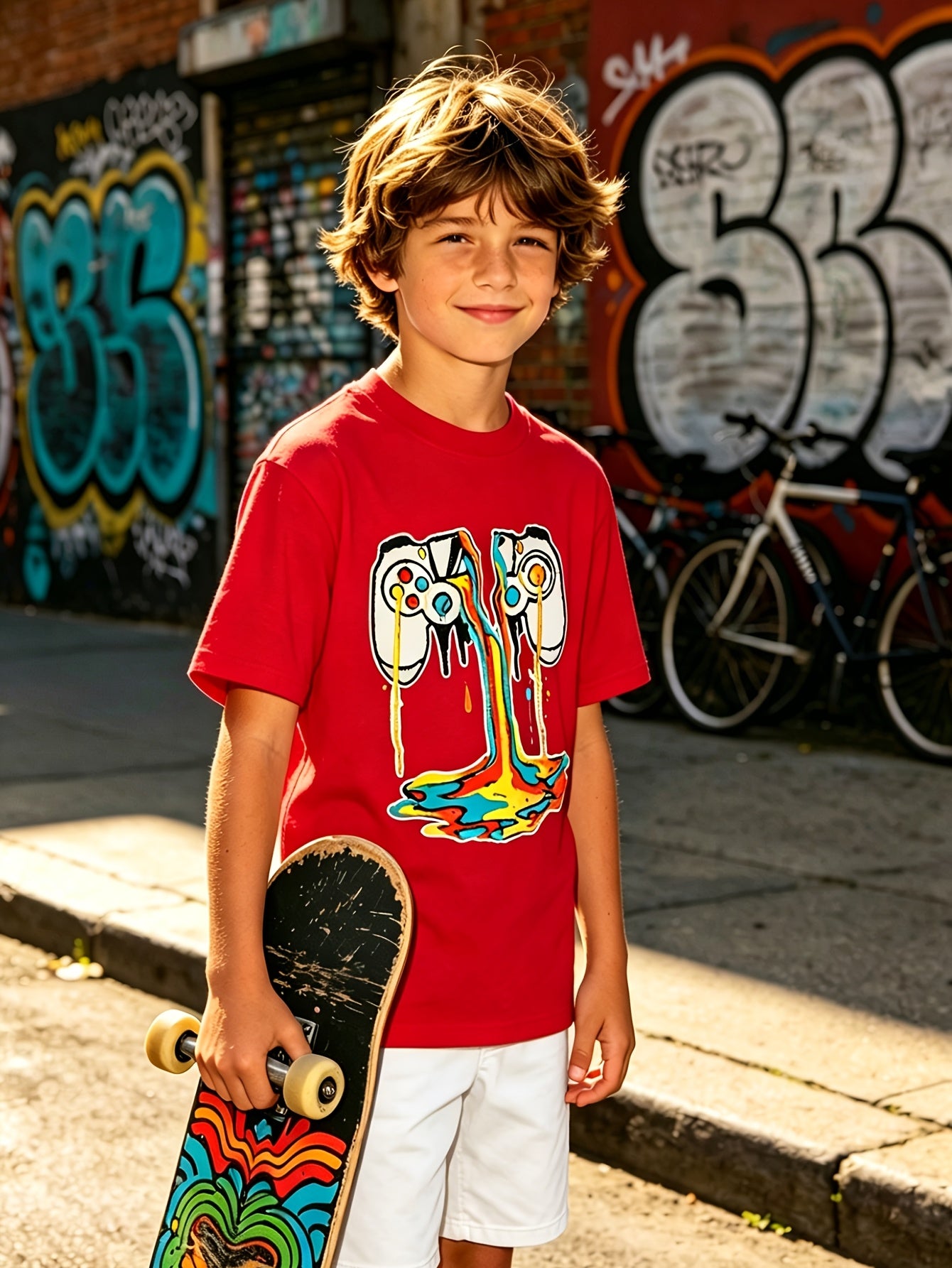 4pcs boys game controller printed t shirt girls boys multi