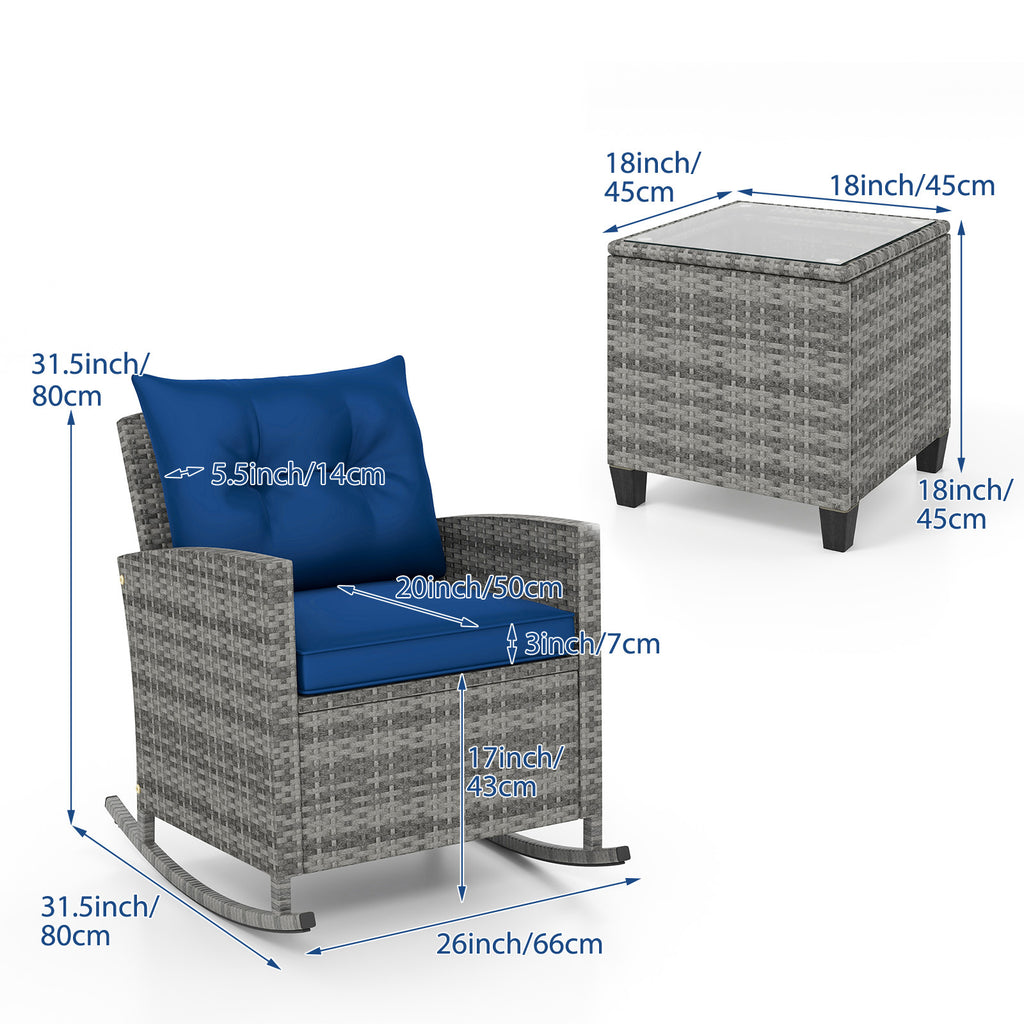 3pcs outdoor rocking chair set rattan wicker patio