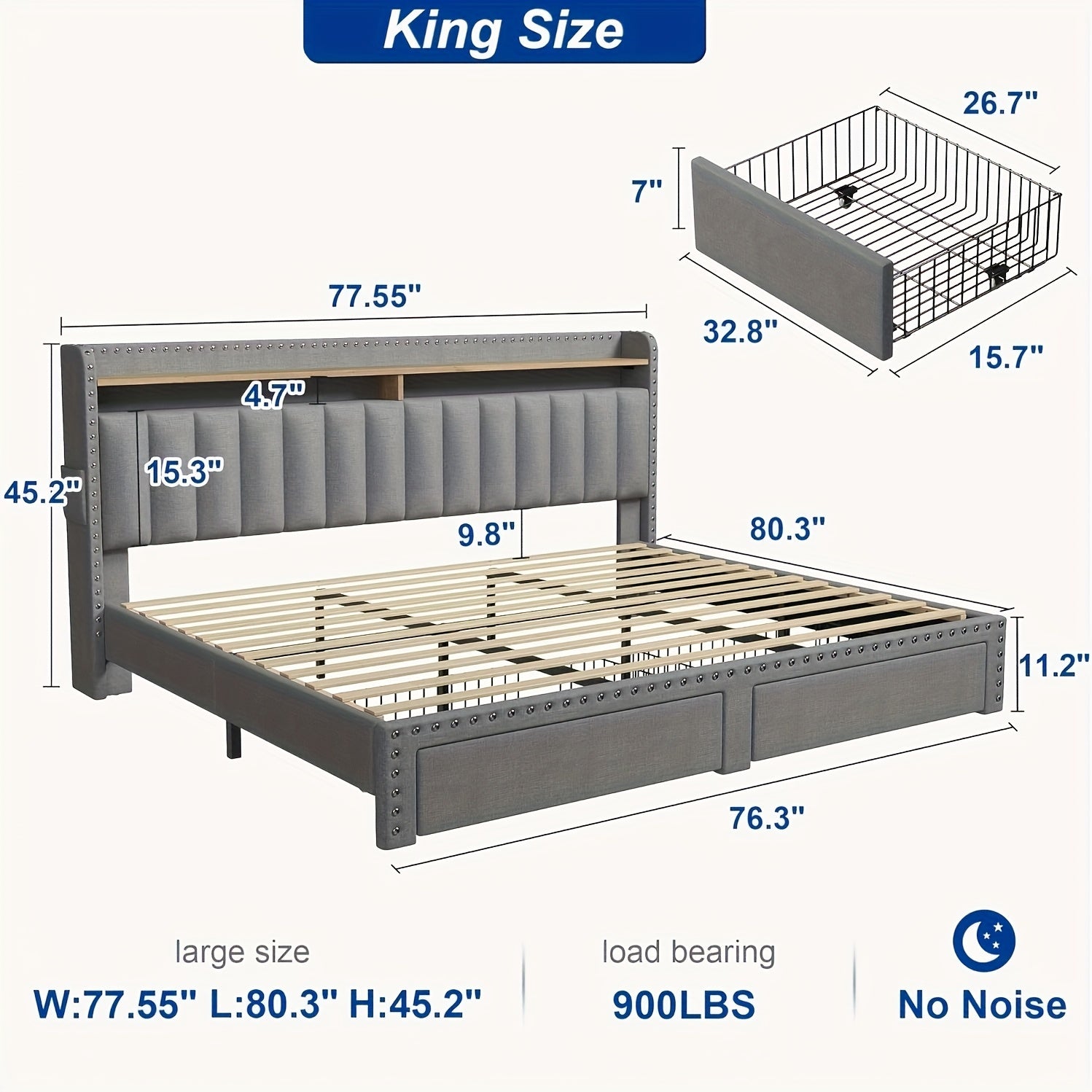 king size upholstered bed frame storage 2 tier headboard 2