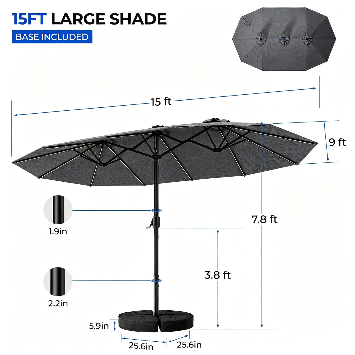15ft double sided patio umbrella rgb solar colorful lights