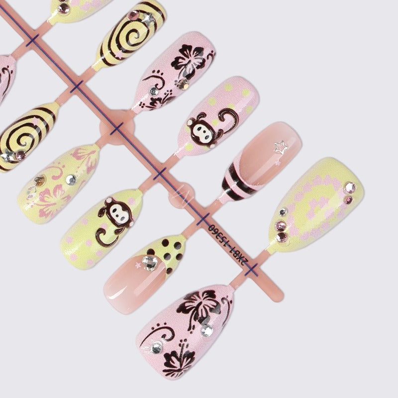60pcs almond shape cute 3d   press nails sweet