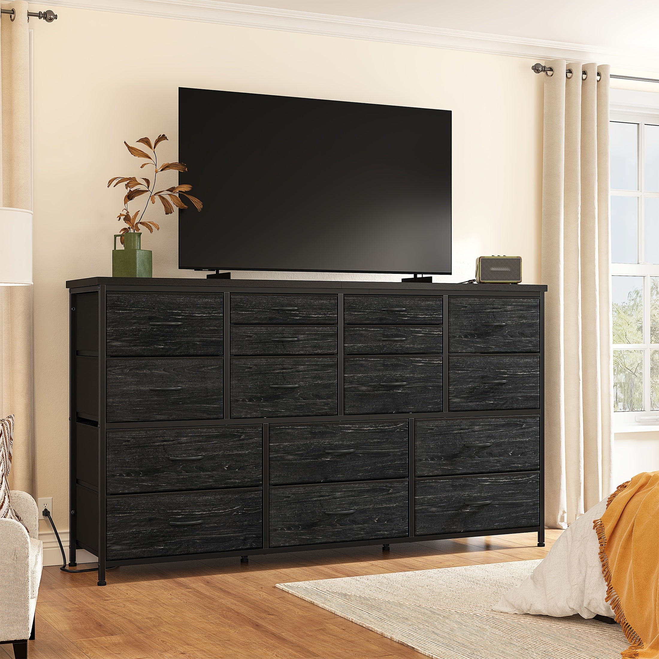 fabric drawer storage cabinet 16 drawers long black wood