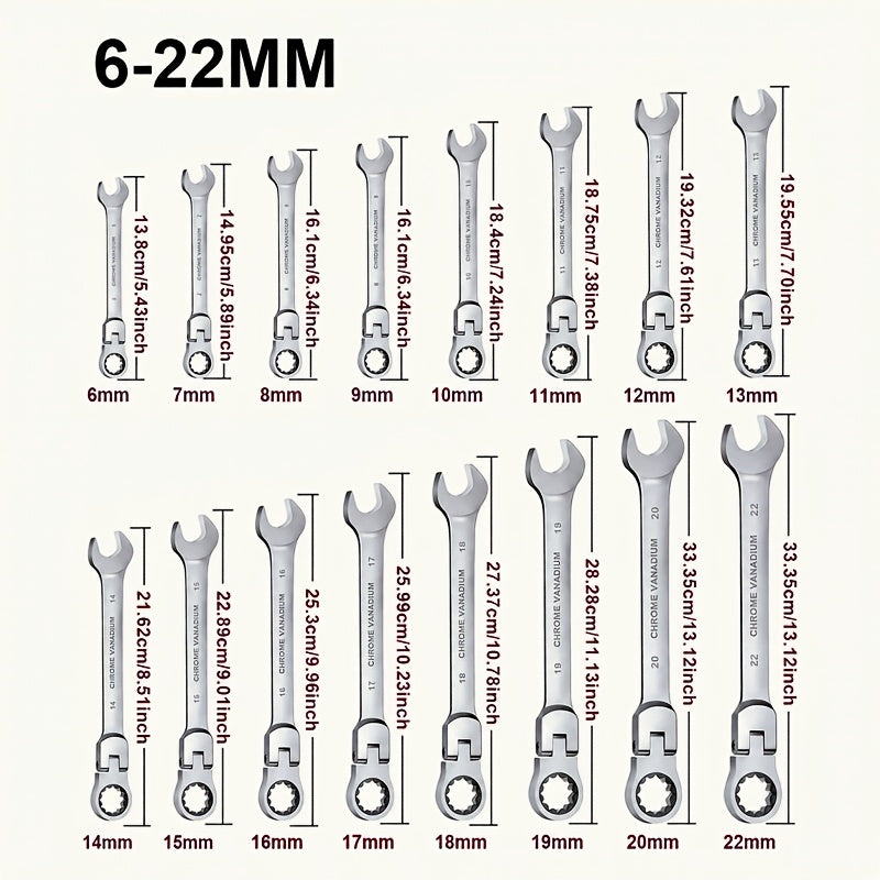 180   ratcheting wrench set 16pcs metric 6 22mm 72