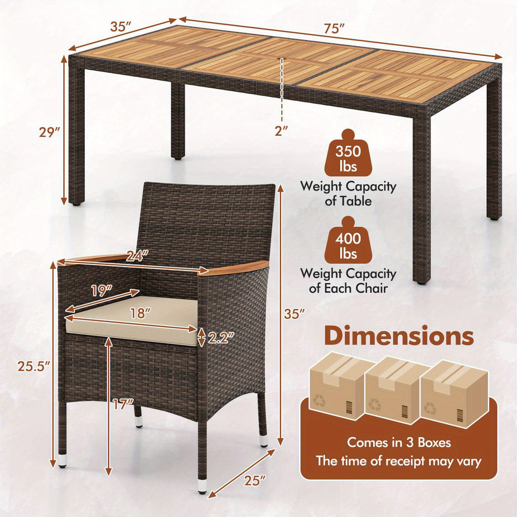 9pcs patio pe wicker dining set outdoor acacia wood