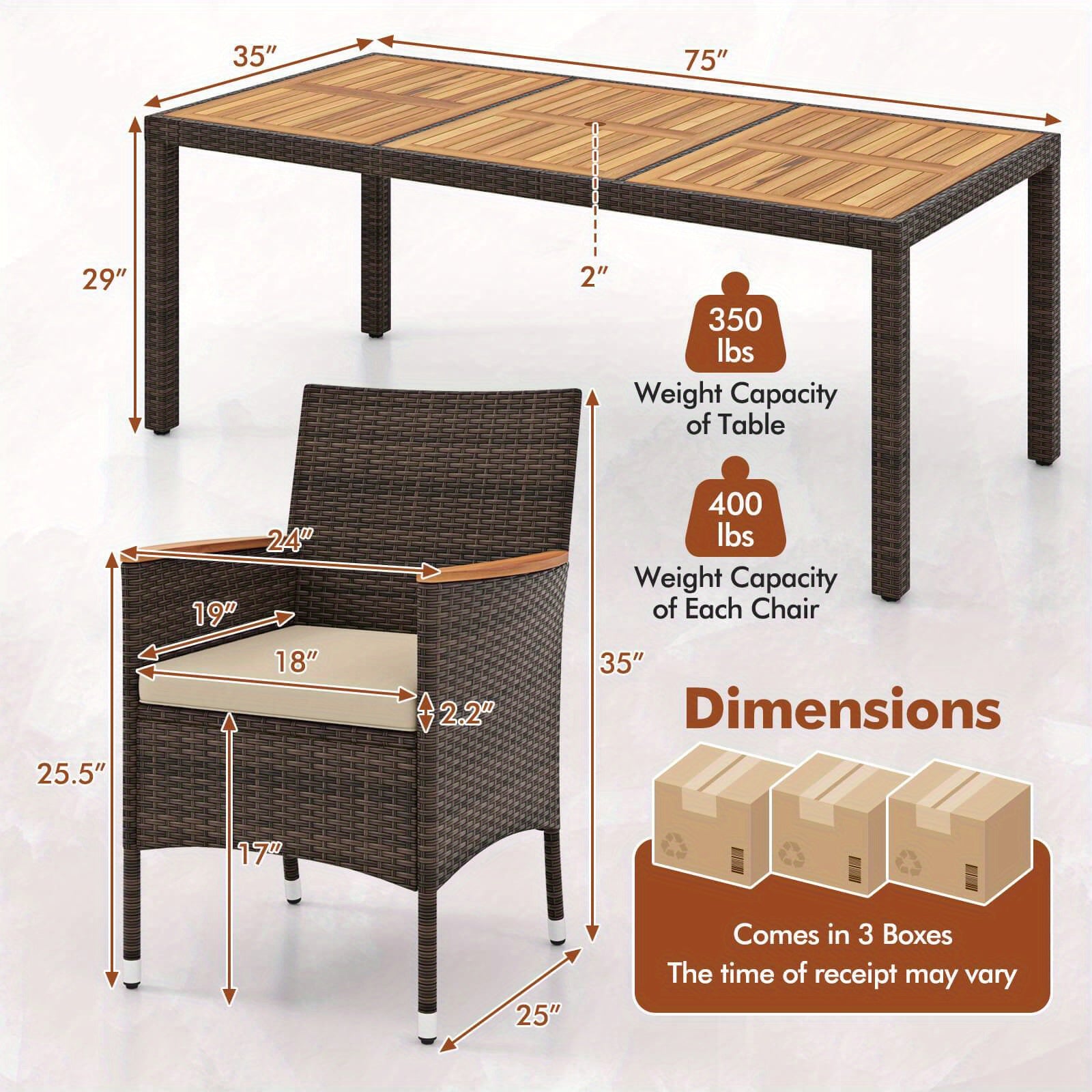 9pcs patio pe wicker dining set outdoor acacia wood