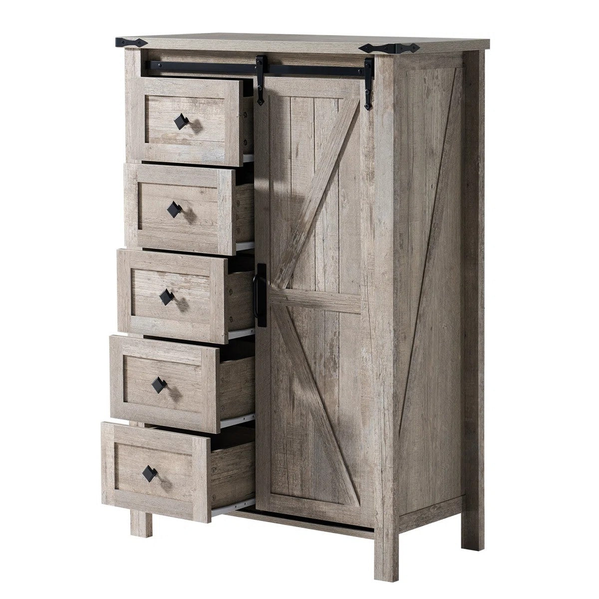 farmhouse bedroom set bed sliding barn doors bookcase