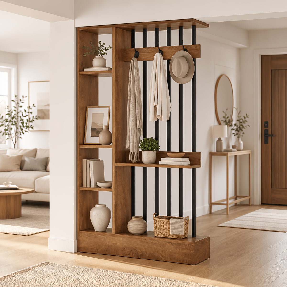 71 inch brown wooden freestanding room divider multi