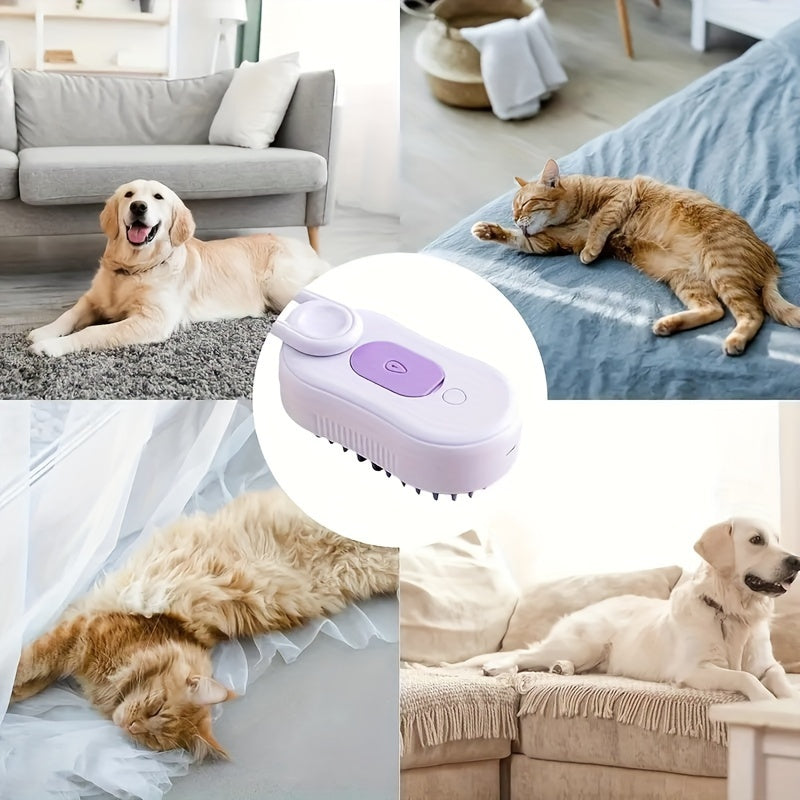 3 in 1 steaming pet brush usb rechargeable foldable