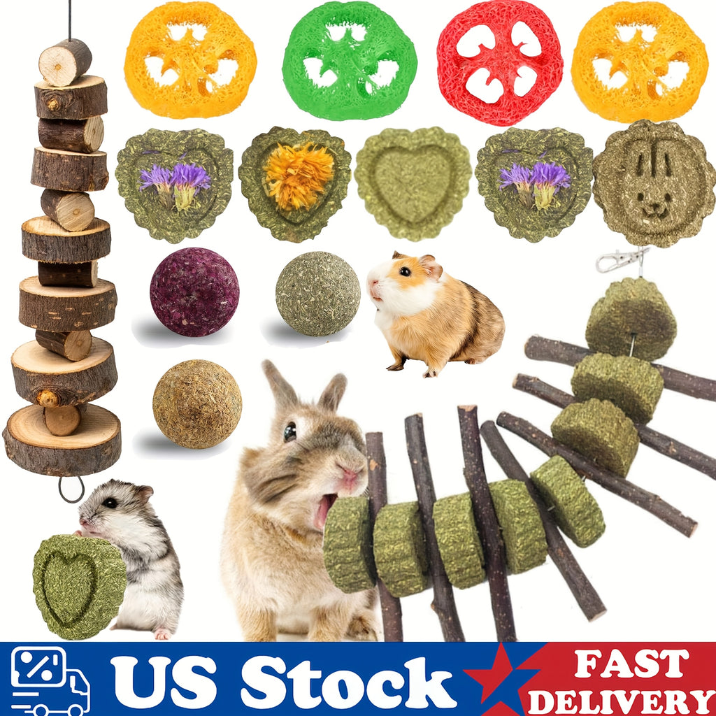 14pcs bunny chew toys   hay   wood