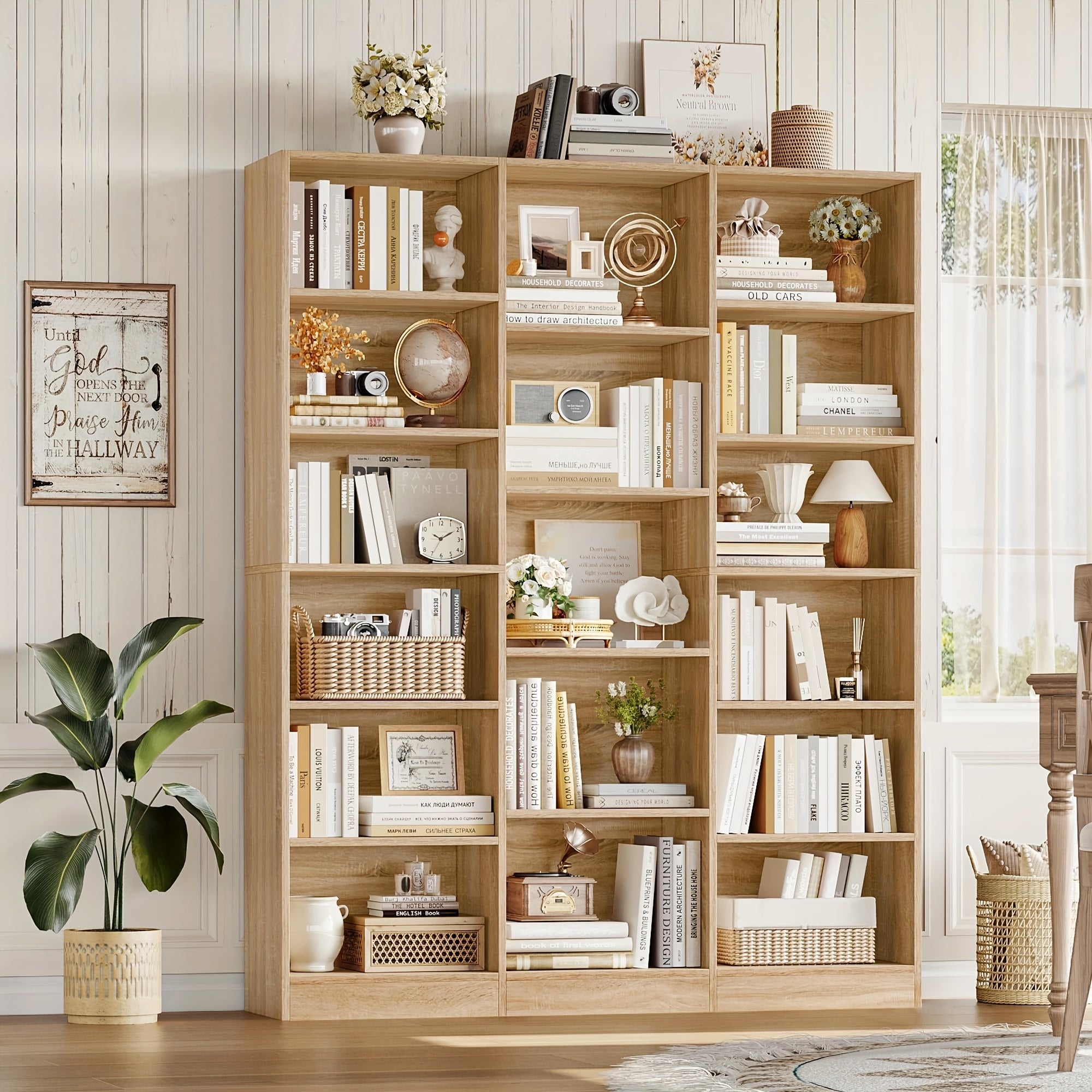 fultru triple wide bookshelf 6 tier large bookshelf bookcase