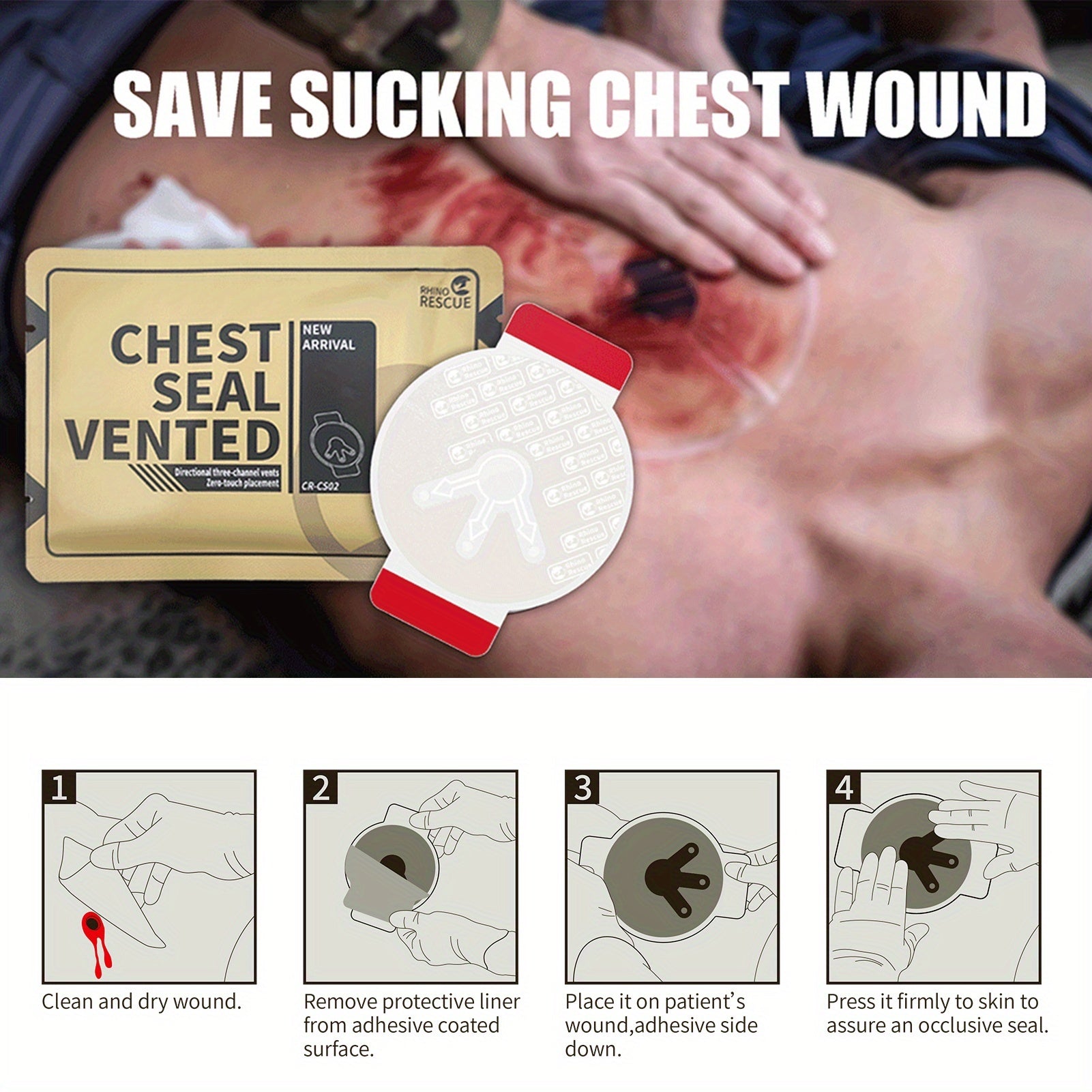 rescue emergency trauma dressing non vented chest seal