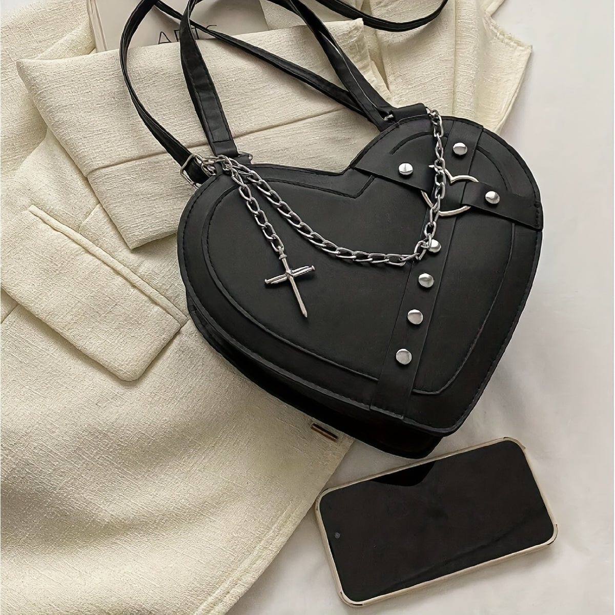women gothic y2k punk   shaped shoulder bag rivet
