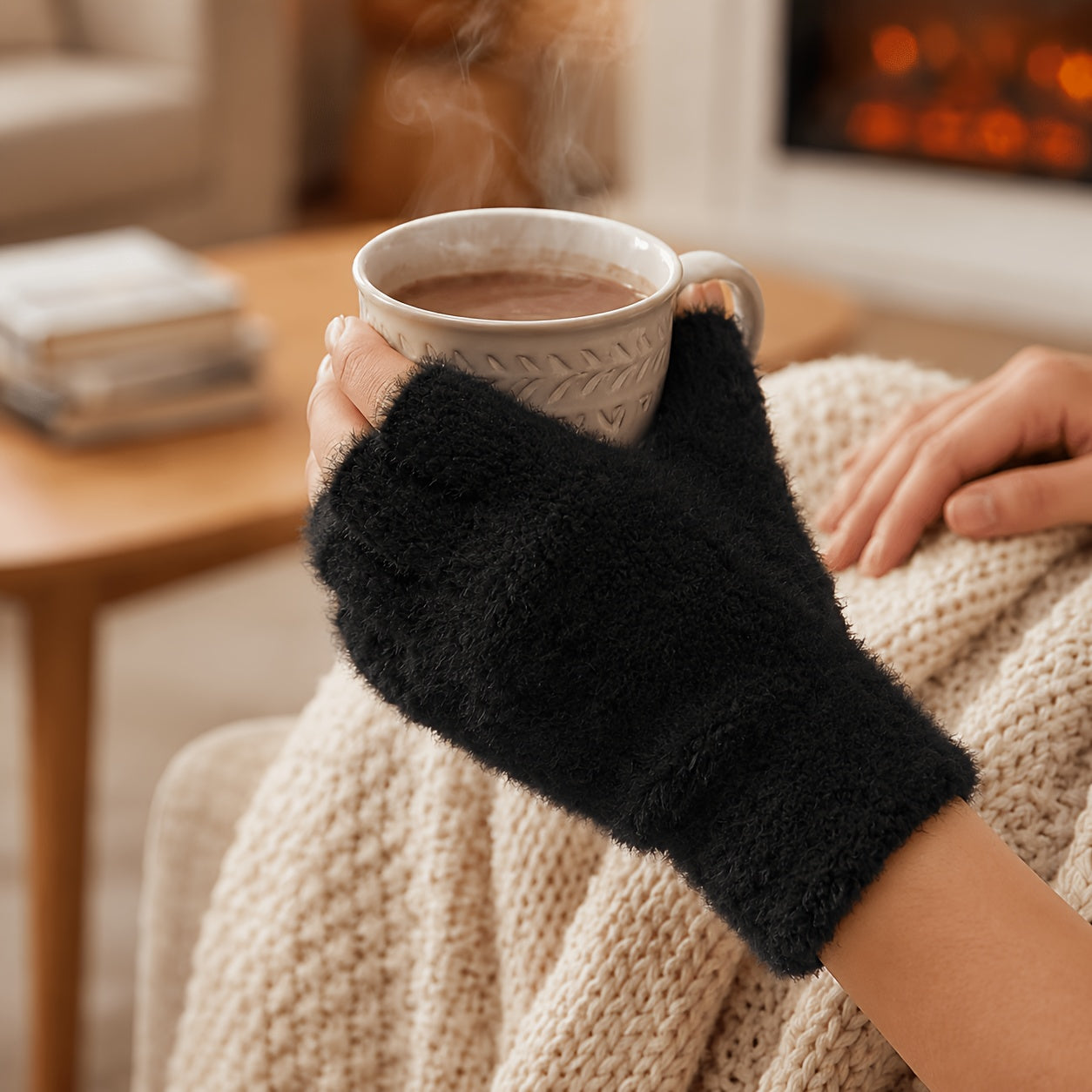 2pcs womens thermal fingerless gloves half finger warm