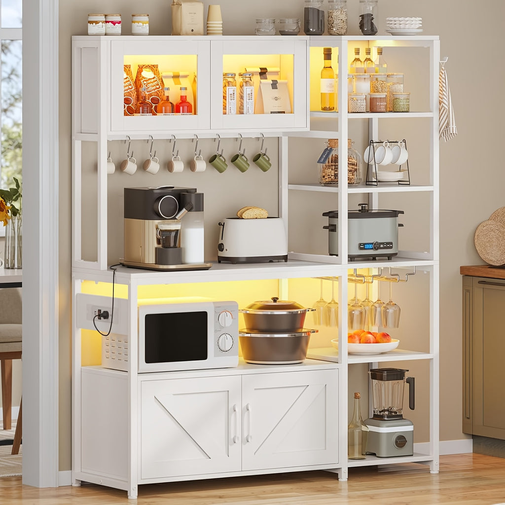 bakers rack led light 45 3 farmhouse coffee bar cabinet