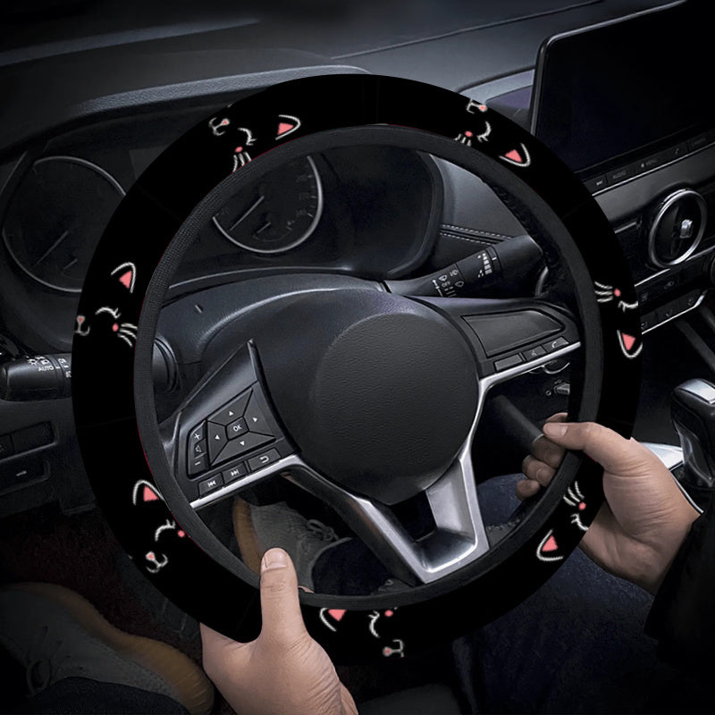 cute cat face pattern steering wheel cover minimalist style
