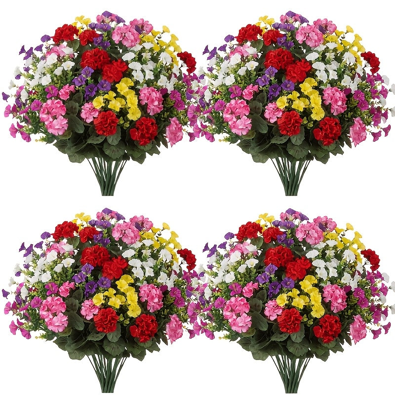 6 bunches artificial geranium   mixed faux flowers uv