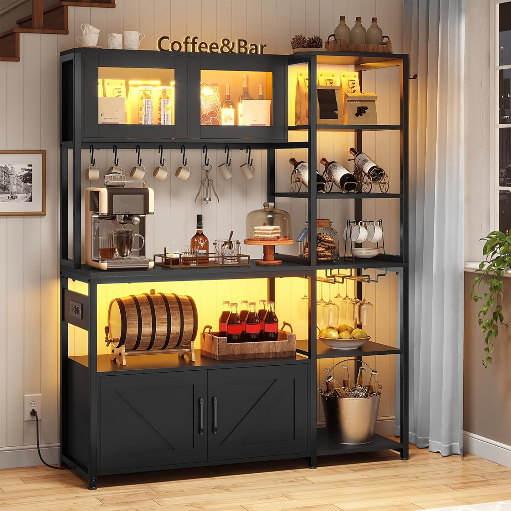bakers rack led light 45 3 farmhouse coffee bar cabinet