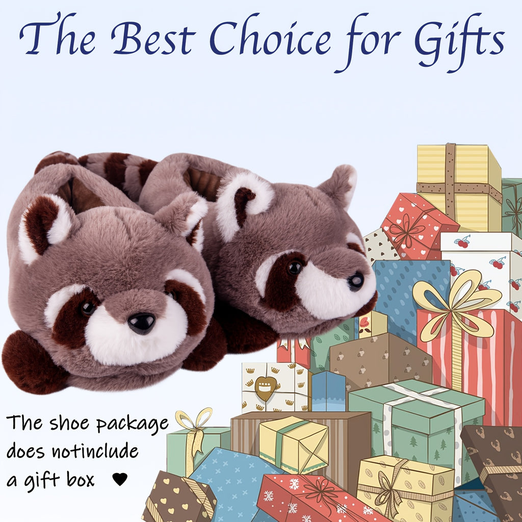 cute stuffed gray raccoon plush indoor slippers comfortable
