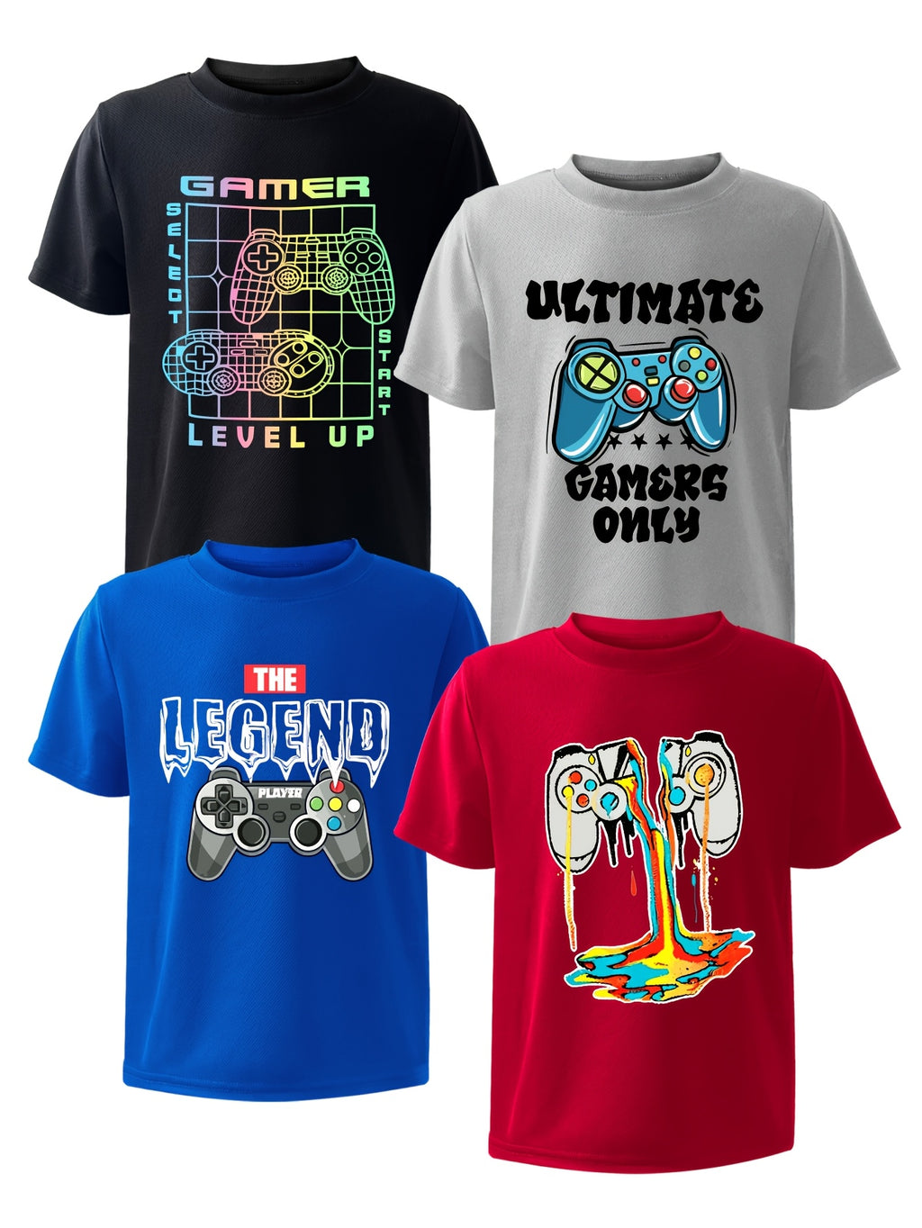 4pcs boys game controller printed t shirt girls boys multi