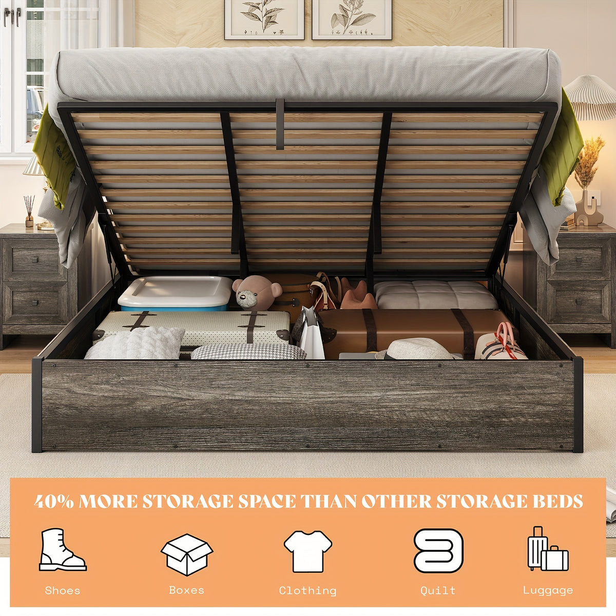 lift storage bed storage underneath wooden platform bed