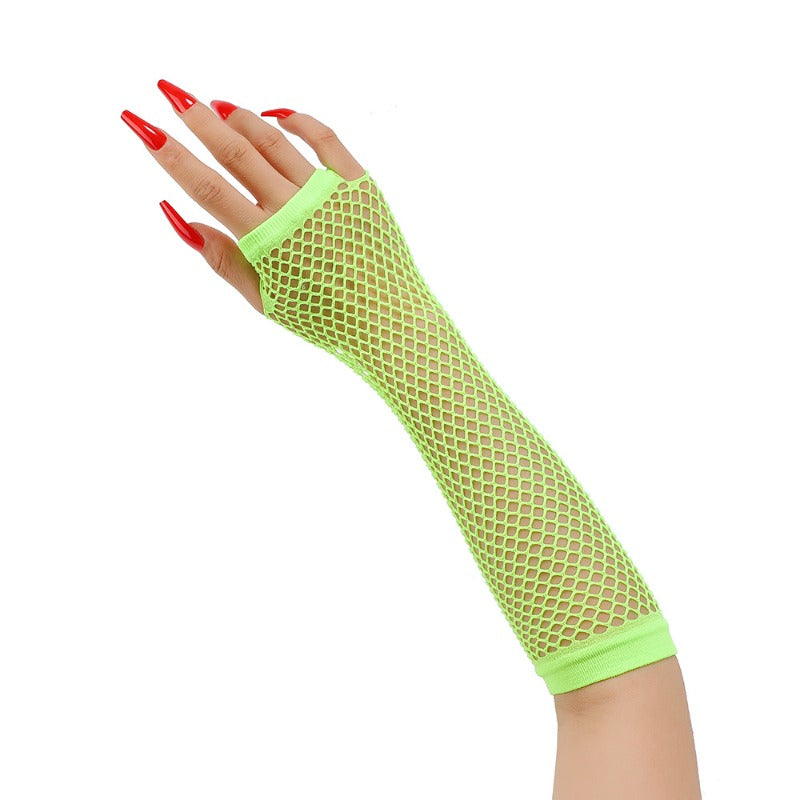 pair womens long   net gloves fingerless mesh