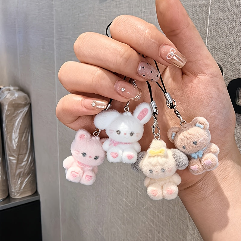 2pcs multicolor plush bunny bear phone charms phone lanyards