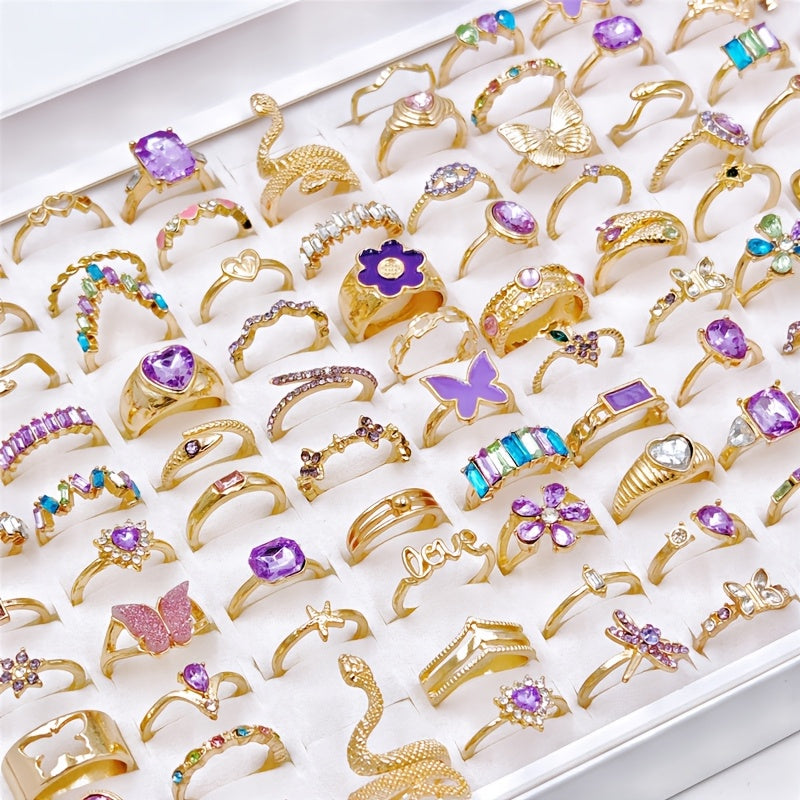 20pcs pack rose golden   womens mens ring set purple