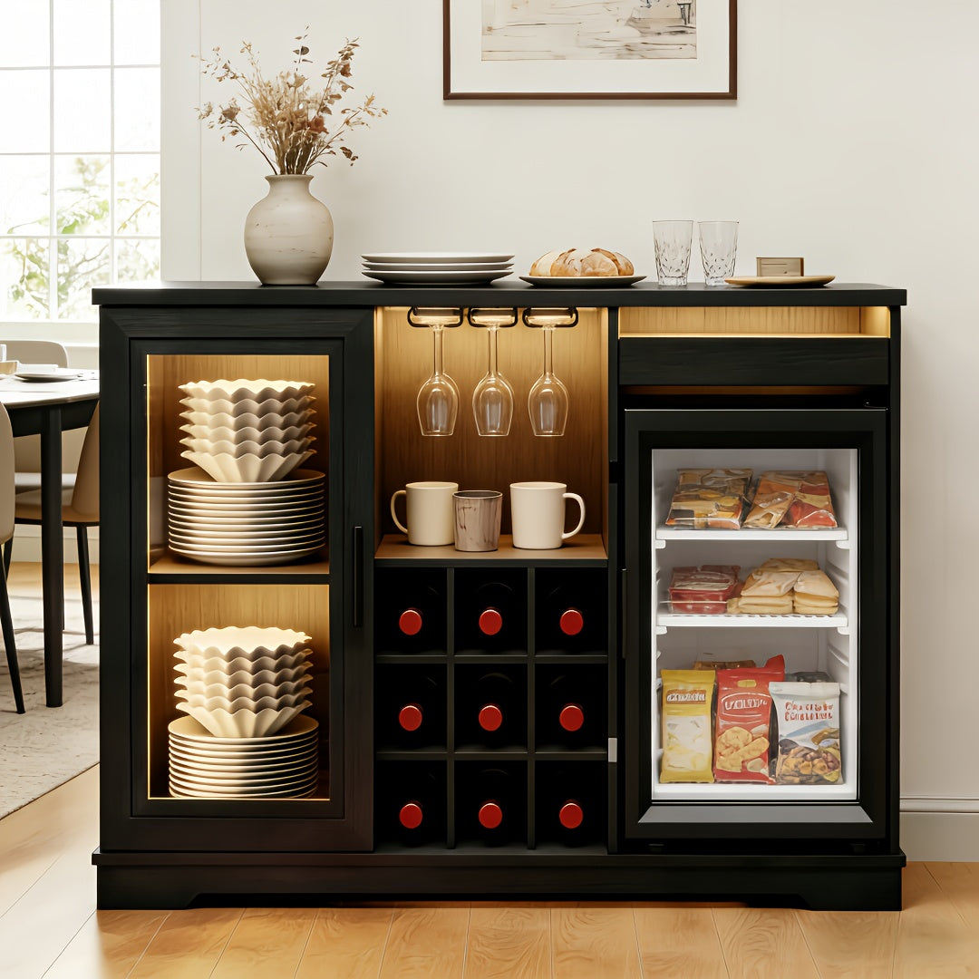 home bar cabinet mini fridge led lights black liquor cabinet