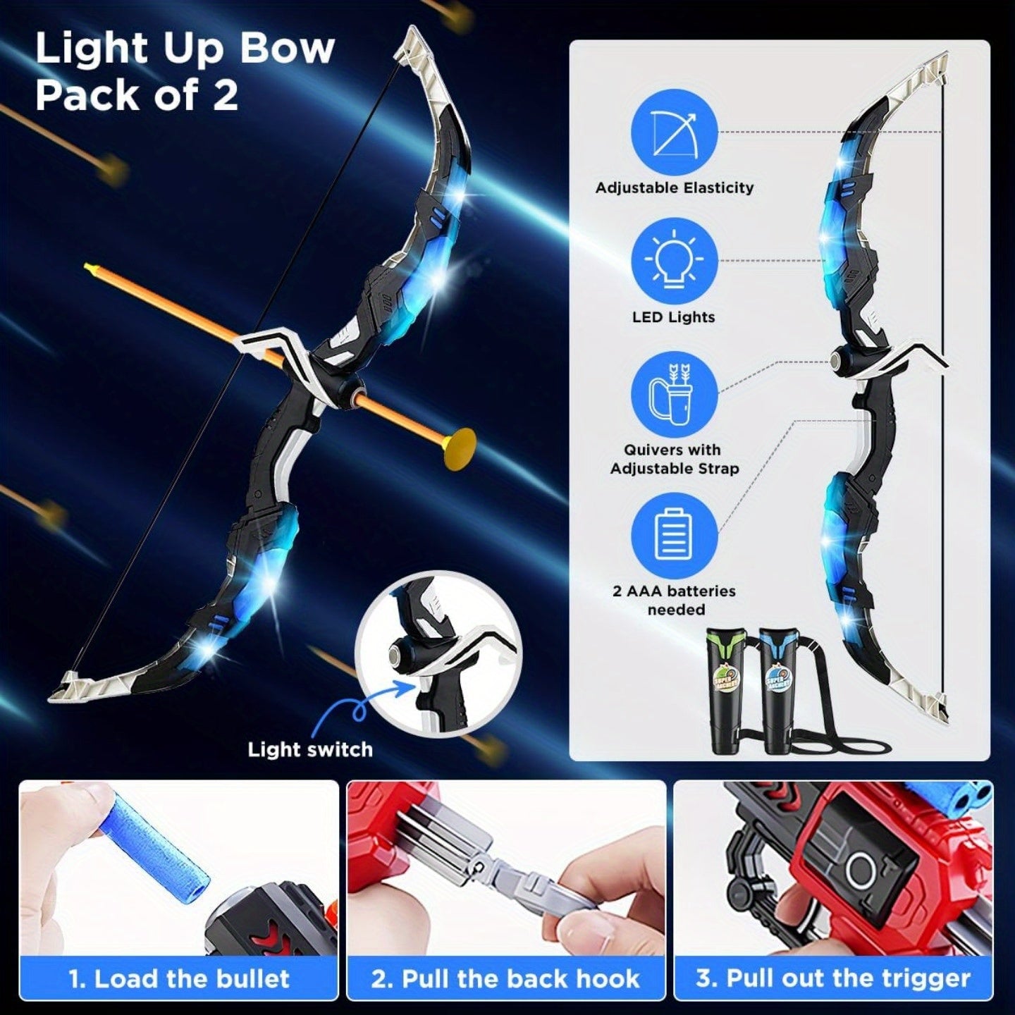 2 pack bow arrow toy kids boys girls light archery