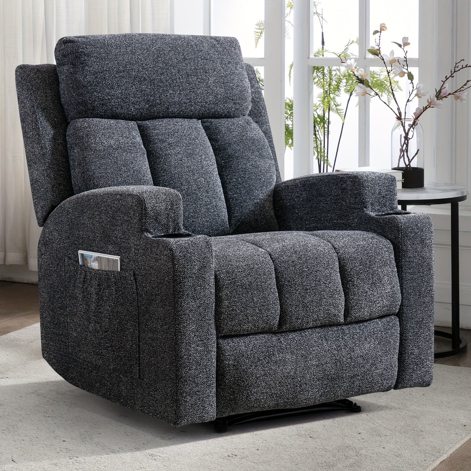 manual recliner chair massage heat soft fabric
