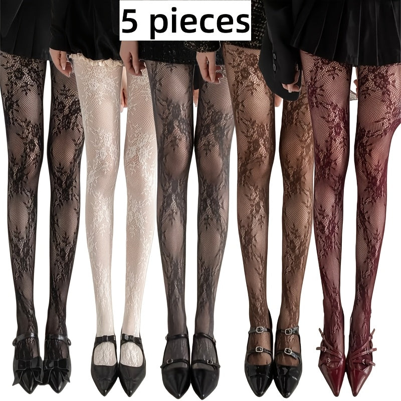 5 pair pack patterned hollow vintage lace jacquard floral