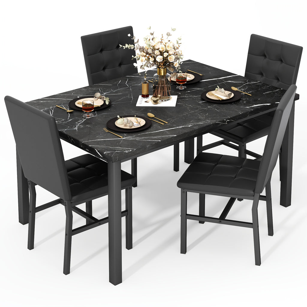 modern 5pcs   marble dining table set upholstered pu