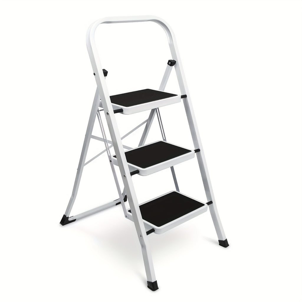 3 step ladder folding step stool wide anti slip pedal 500lbs
