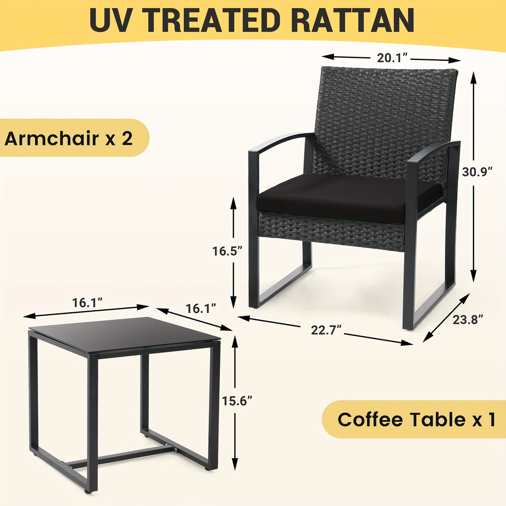 3pcs rattan bistro set outdoor patio furniture conversation