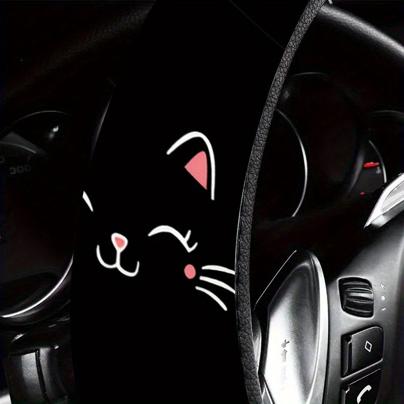 cute cat face pattern steering wheel cover minimalist style