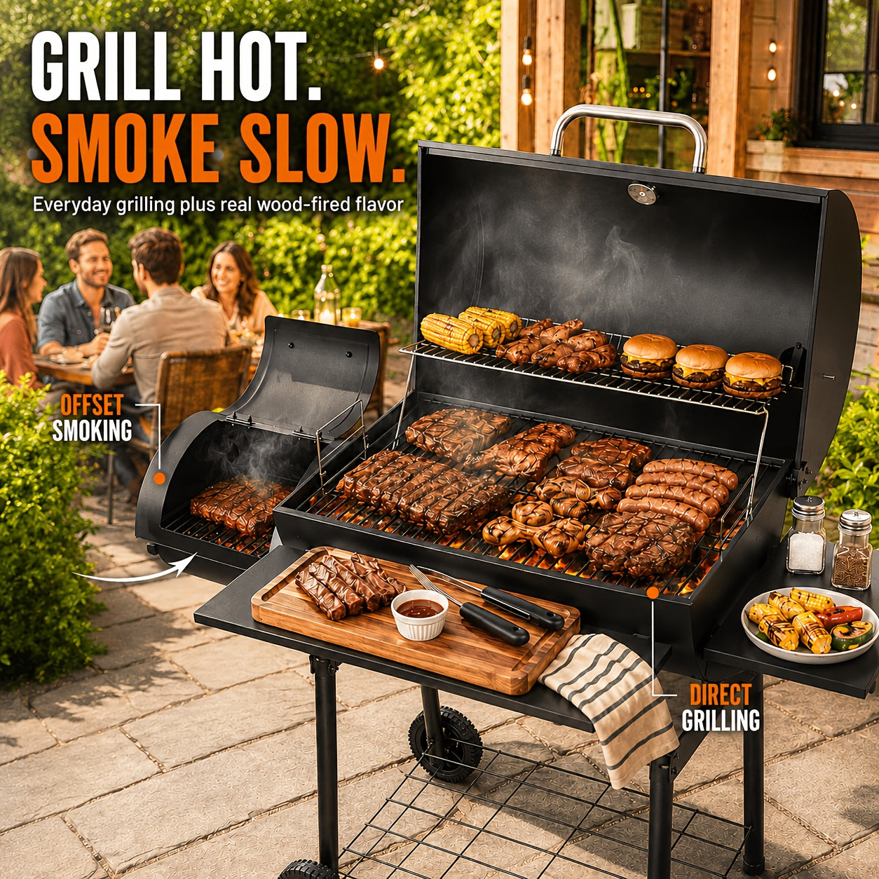 charcoal grill offset   outdoor bbq   side fire