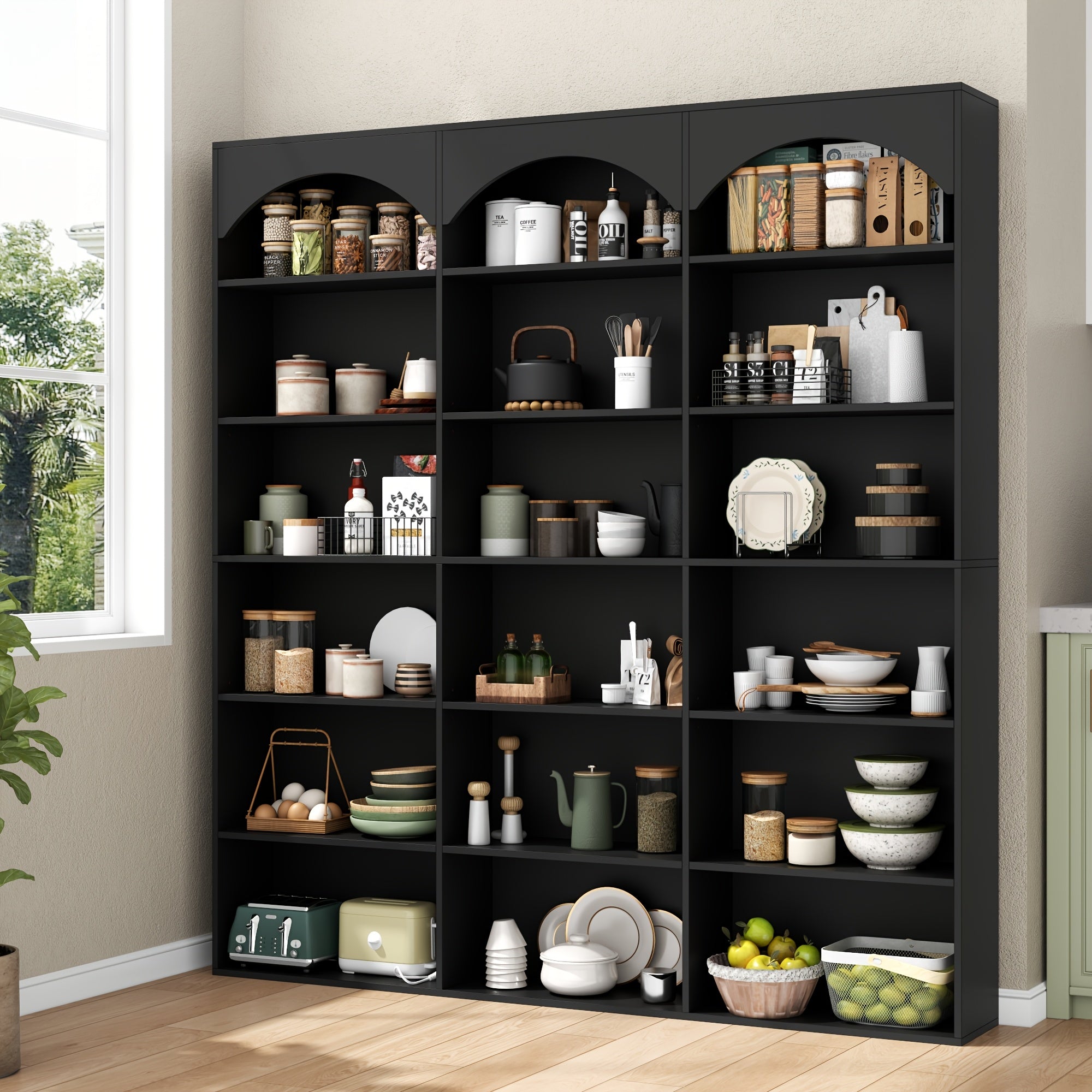 71 tall 7 tier arched bookcase modern triple wide bookshelf