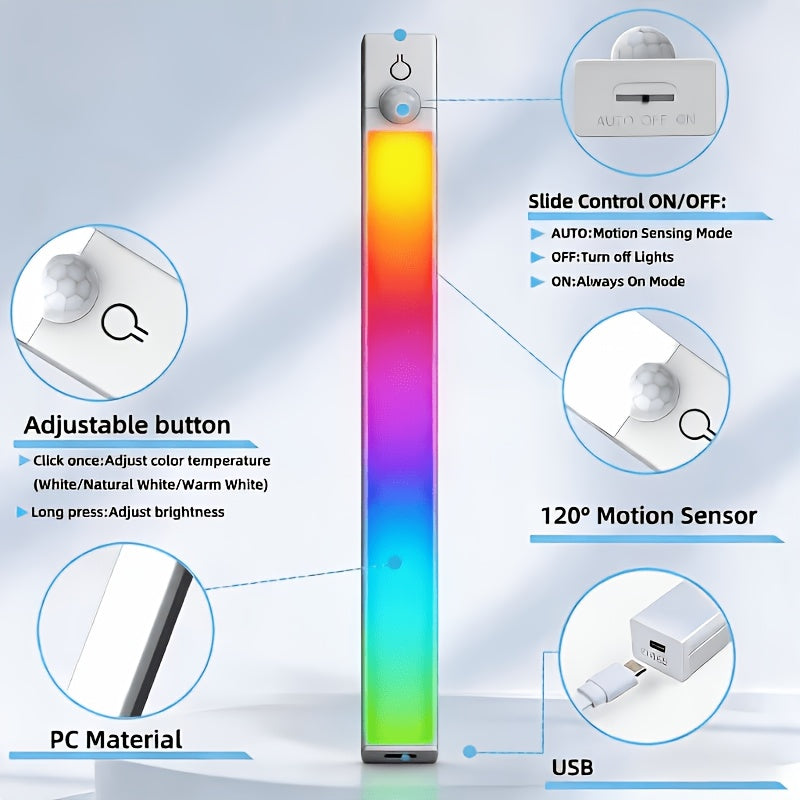 1pc night rgb motion sensor light bar 7 color