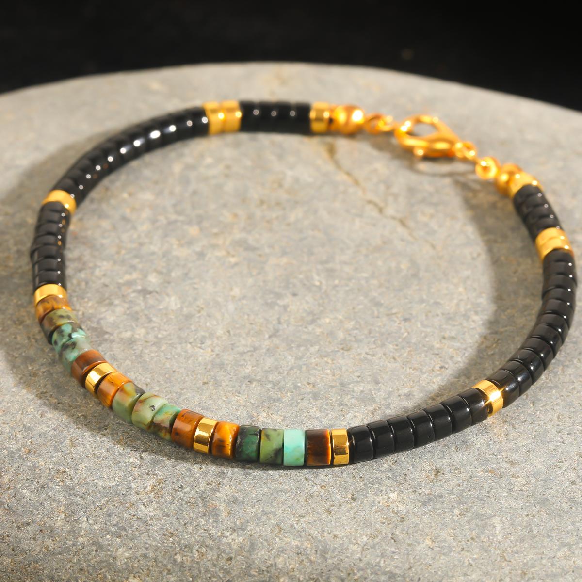african agate tigers eye obsidian bead   bracelet