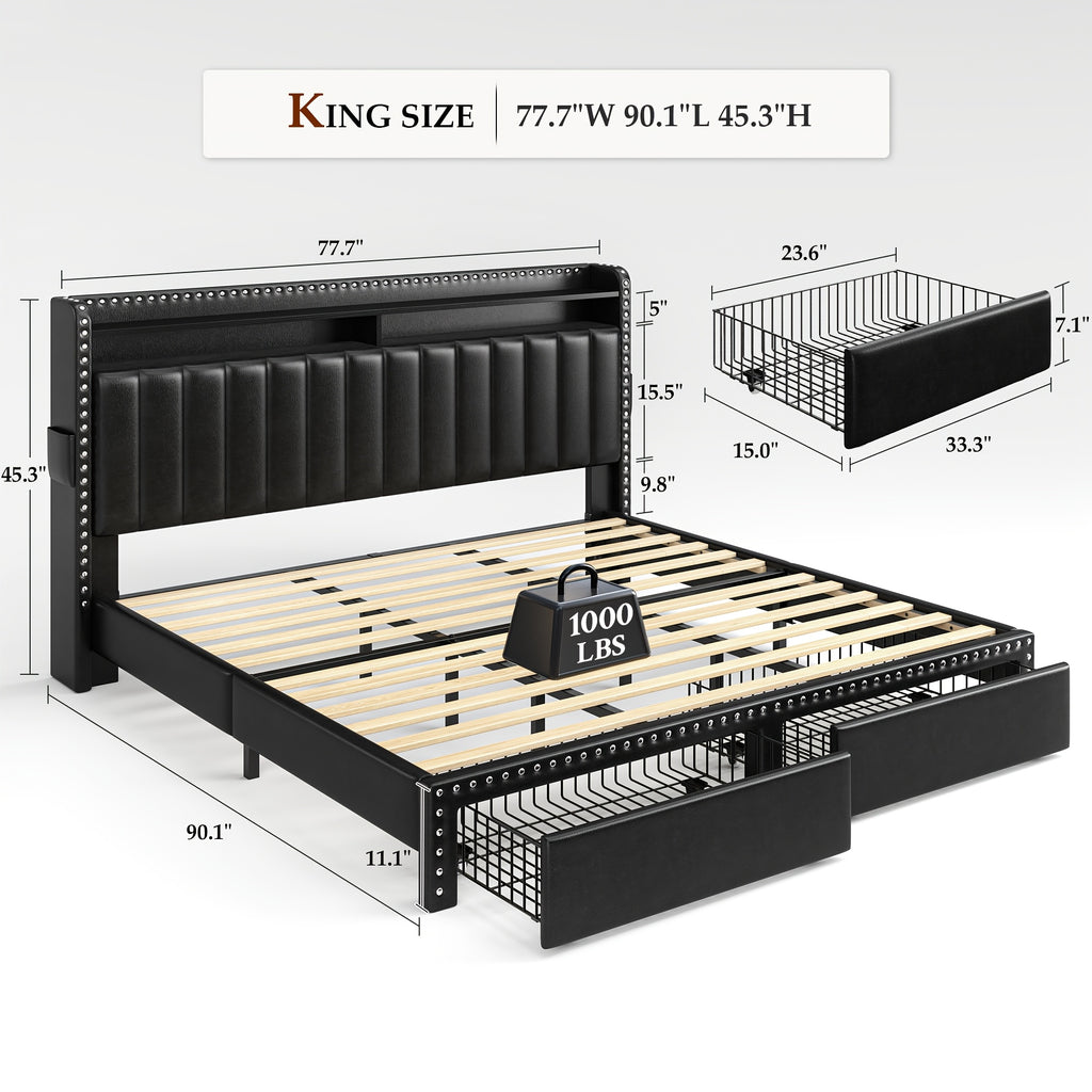 king size upholstered bed frame storage 2 tier headboard 2