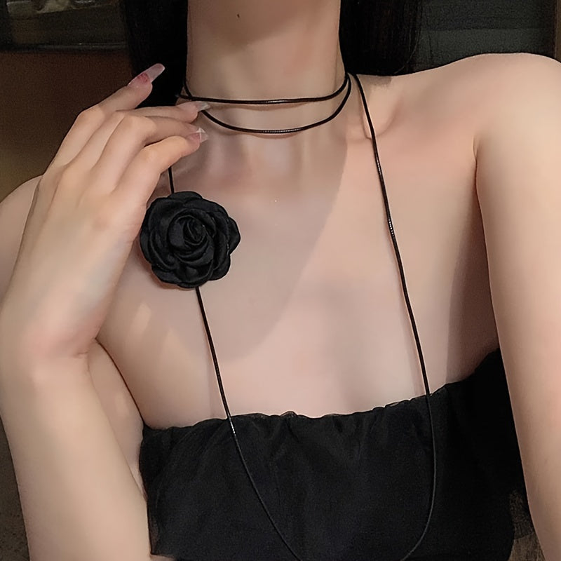2pcs black white flower necklaces rose choker neckbands