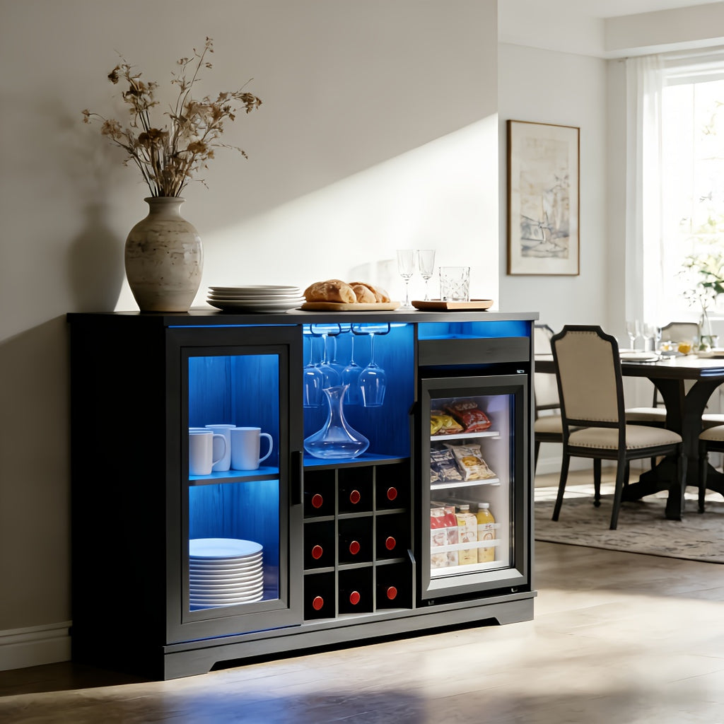 home bar cabinet mini fridge led lights black liquor cabinet