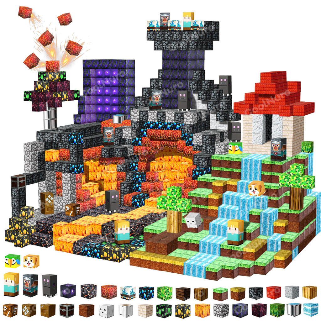 magnetic building block toy lava adventure halloween scene