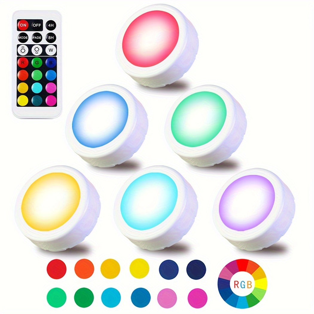 set six multicolored cabinet lights featuring remote control