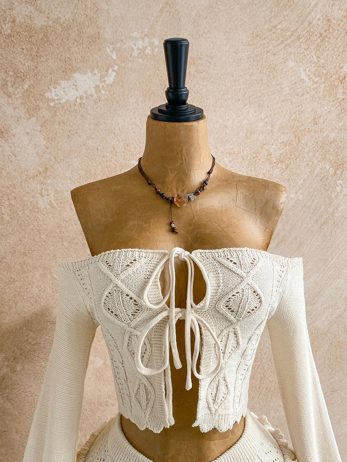 two piece womens fashionable   shoulder tie front sweater