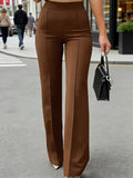 womens high waist wide leg trousers stretchy elastic