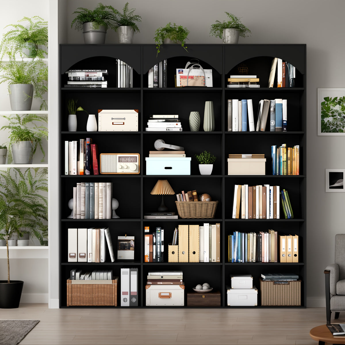 71 tall 7 tier arched bookcase modern triple wide bookshelf