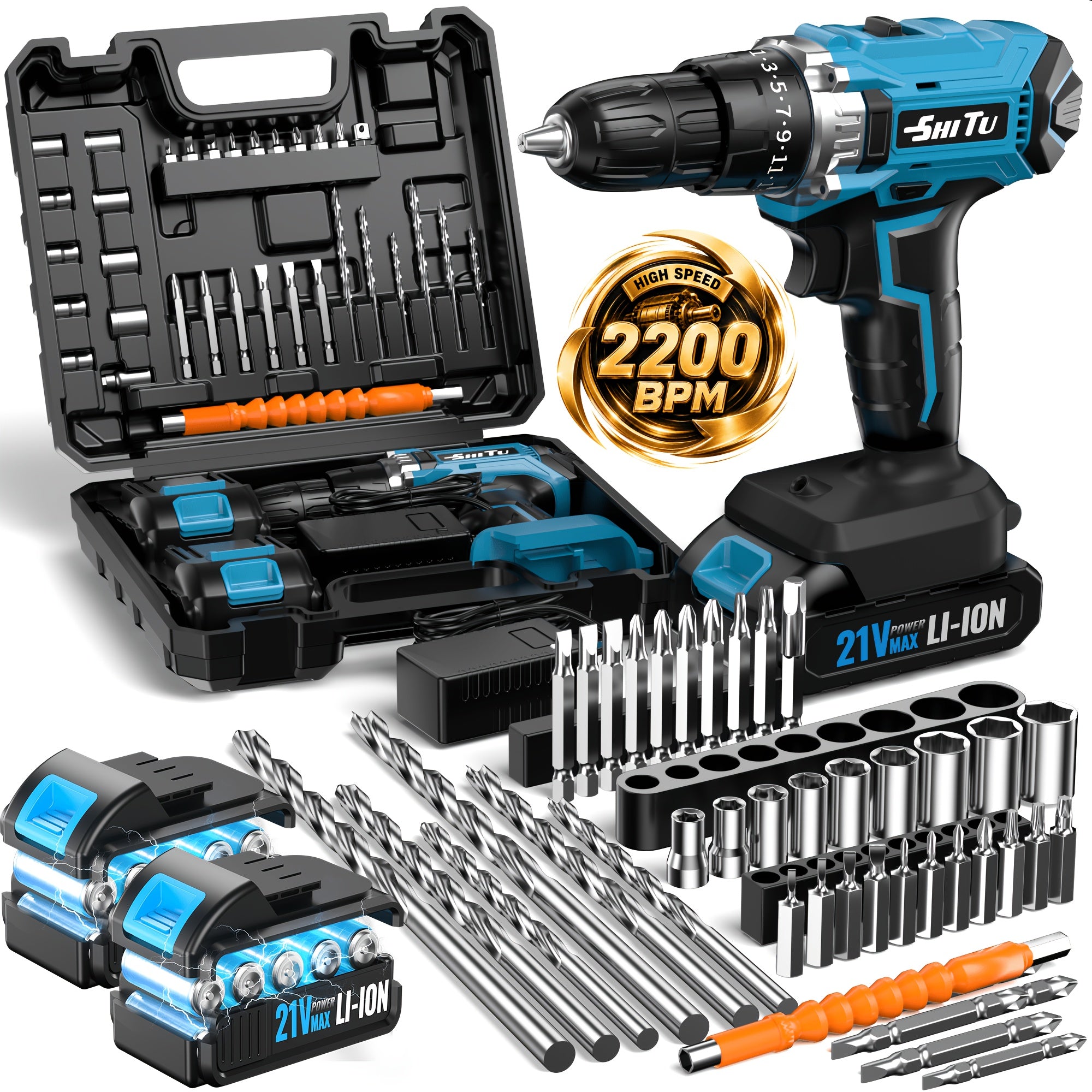 2026 21v cordless drill kit tool box fast charging