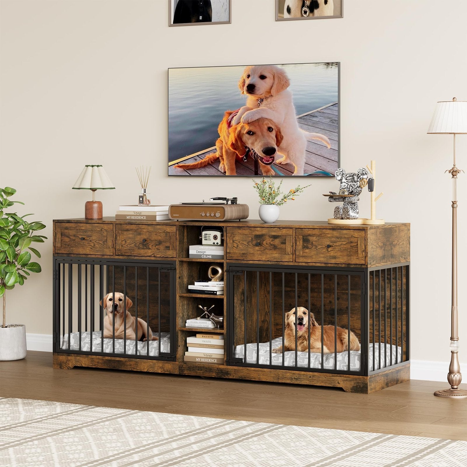 large heavy duty dual crate dog kennel furniture suitable 2