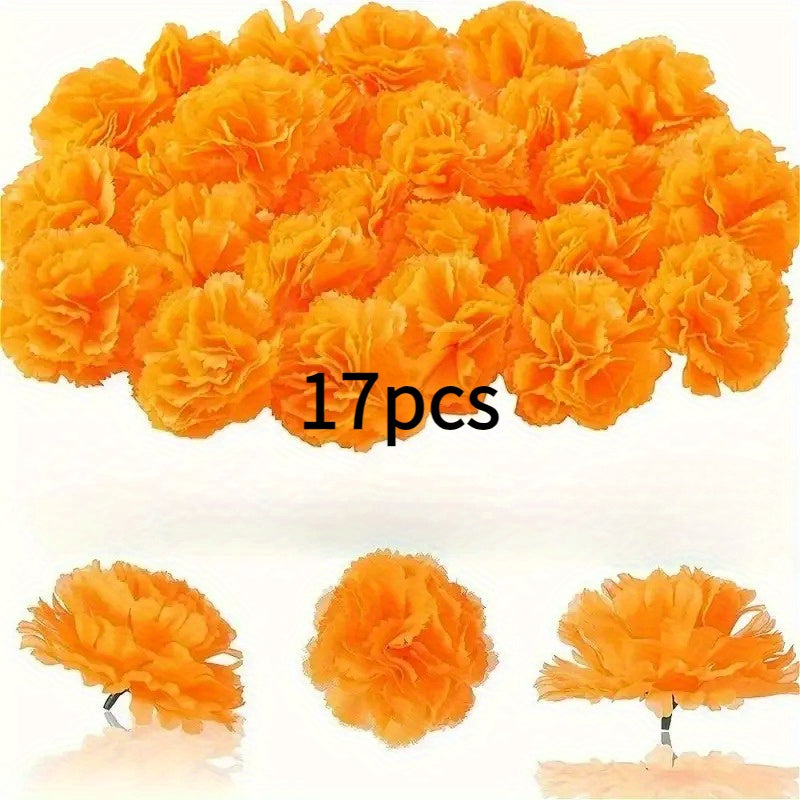 5 17 34pcs realistic marigold flowers heads vibrant orange